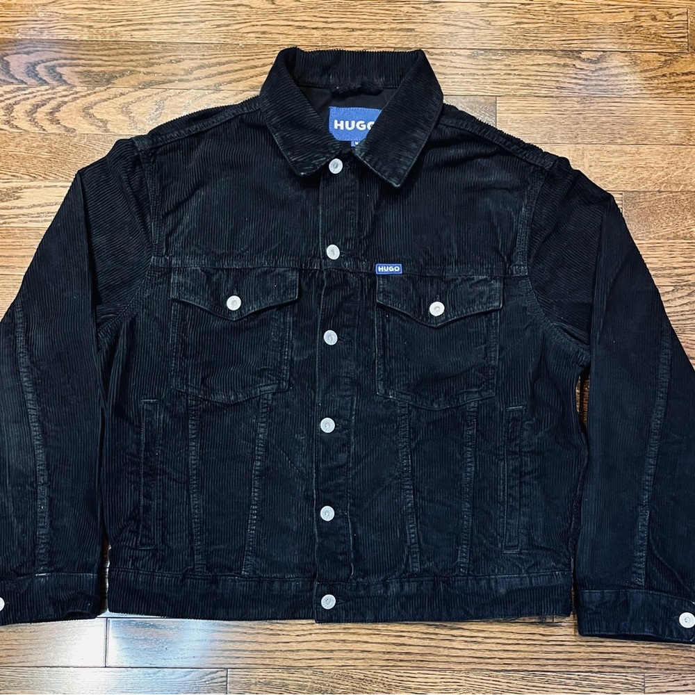 HUGO Black Corduroy Jacket Men’s M Roomy Medium Boxy Designer Trucker